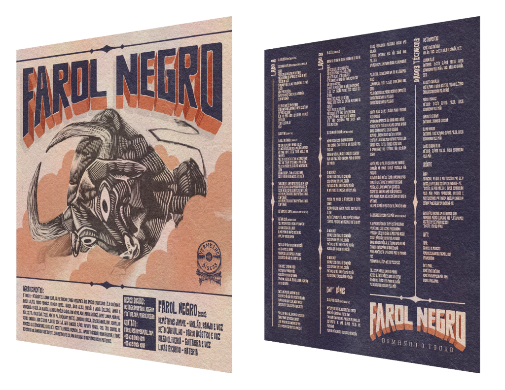 Encarte do LP com letras, créditos e ilustração do touro